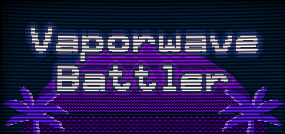 purple and blue pixel art Vaporwave Battler banner
